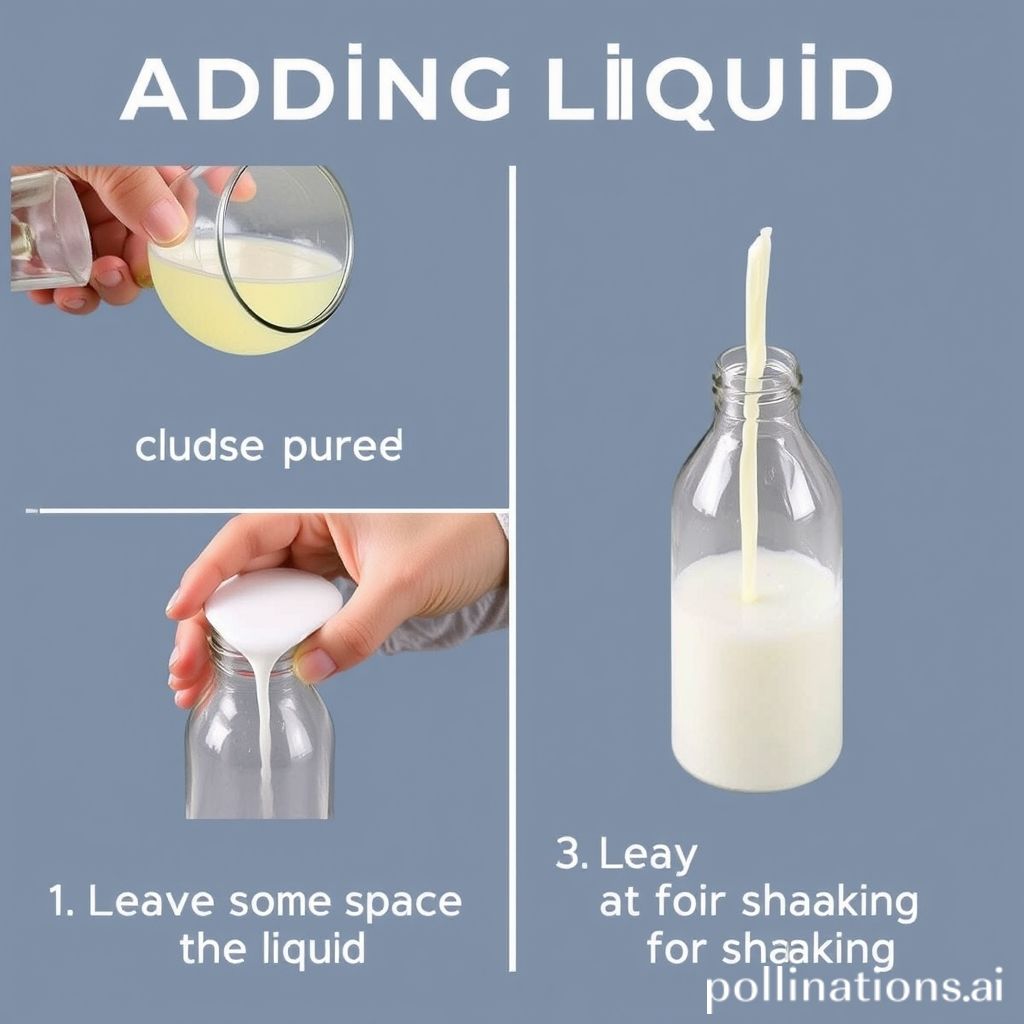 Adding Liquid 1. Measure out the desired amount of liquid 2. Slowly pour the liquid into the bottle 3